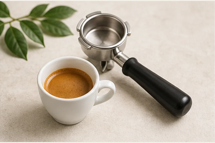 Petite tasse d’espresso sur une table claire